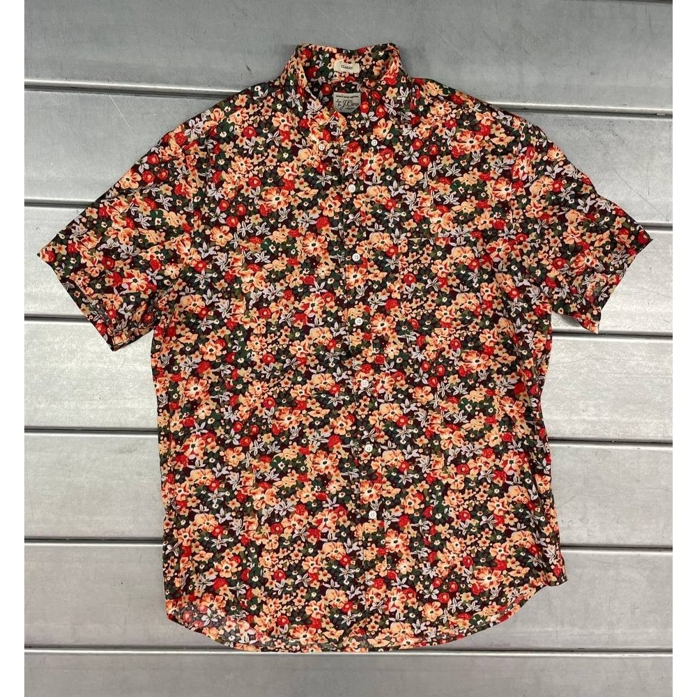 JCrew Floral Button Up Shirt Mens Large Short‎ Sleeve Preppy Classic Fit